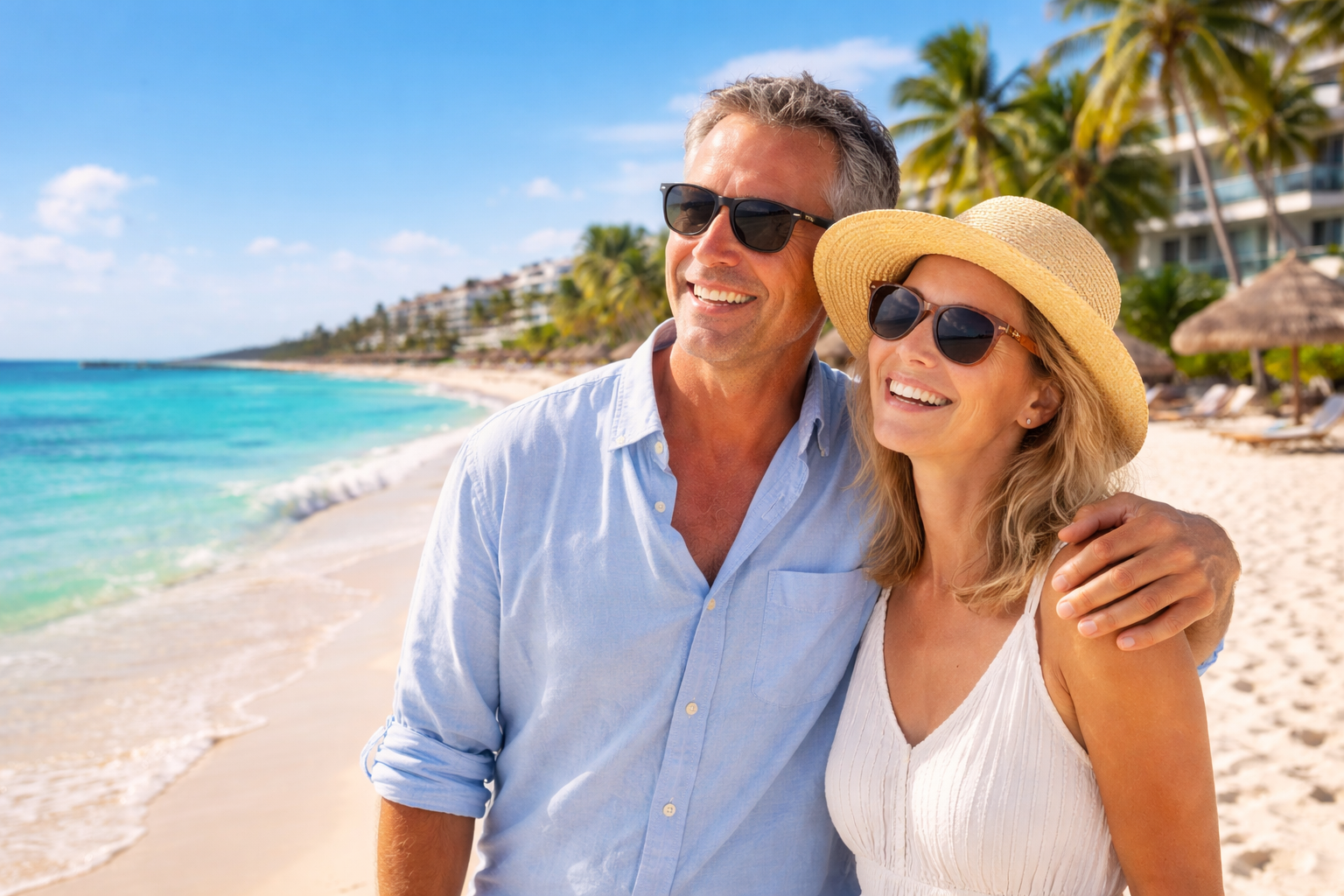 happy couple on the beach in playa del carmen